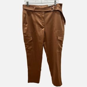 Chico’s Brown Satin Belted Cargo Ankle Pants Size 6